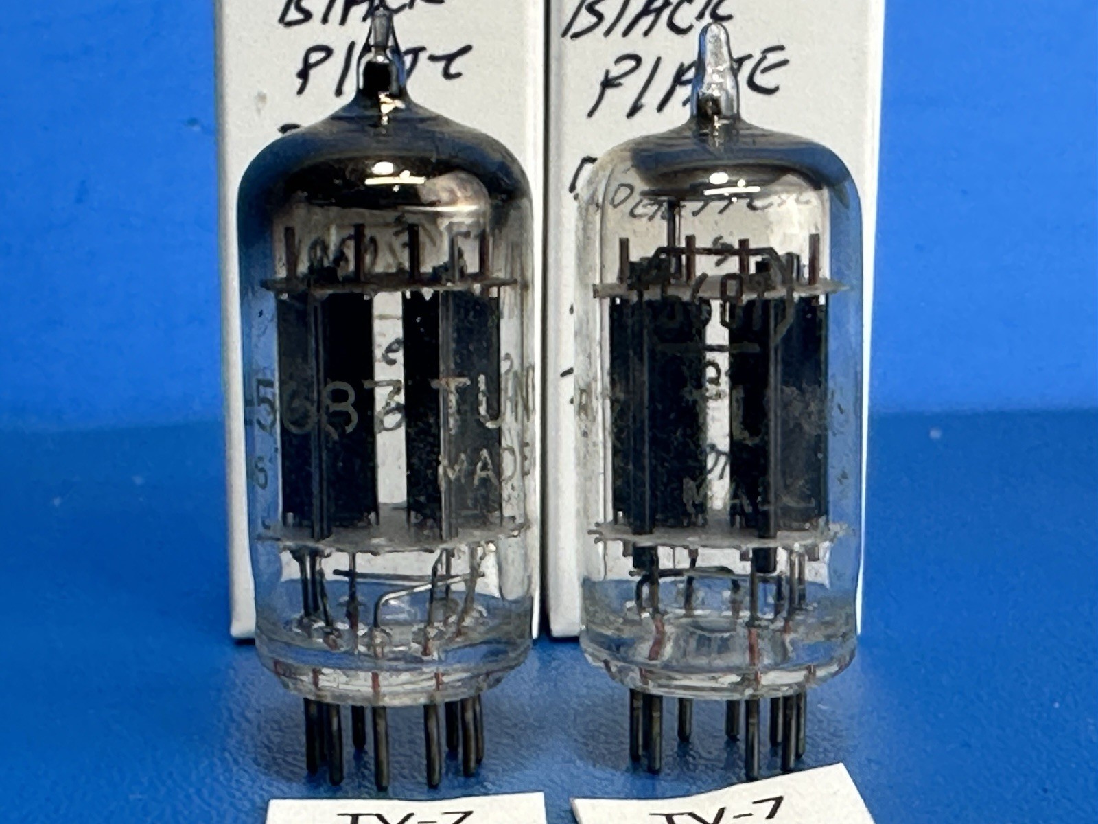 MATCHED PAIR 1950s BLACK PLATE D GETTER TUNG SOL  JTL 5687 TUBES OVER 100%