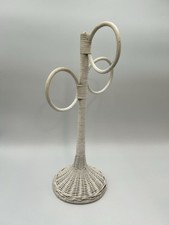 Vtg Boho White Wicker 3 Ring Hand Towel Holder Stand Kitchen Bathroom Decor