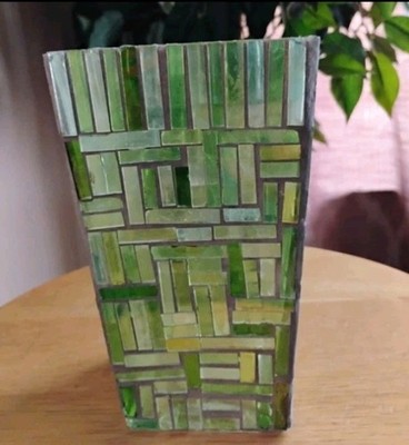 RARE 70s Vintage Green Mosaic Glass Candle Holder/Vase #1   70s Boho Decor  6.5 