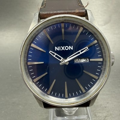 Nixon Sentry Watch Men 42mm Blue Dial Silver Tone Daydate Round New Battery