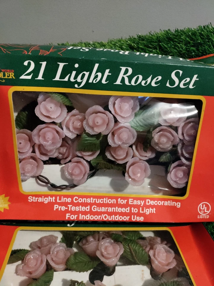 2 VINTAGE  CHRISTMAS - Kurt S. Adler 21 String Light Rose Set Pink Original Box - Image 3 of 4