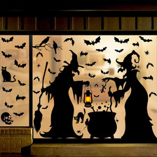 Halloween Decorations Window Clings Decor Large Witches with Cauldron Bats