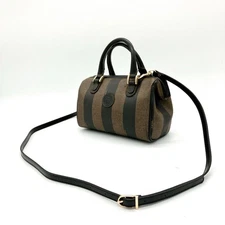 FENDI Mini Boston 2Way Handbag Shoulder Bag PVC Leather Black Brown