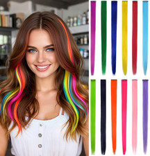 12 Pcs Colored Clip in Hair Extensions 22 Inch Straight Synthetic Colored Hairpi