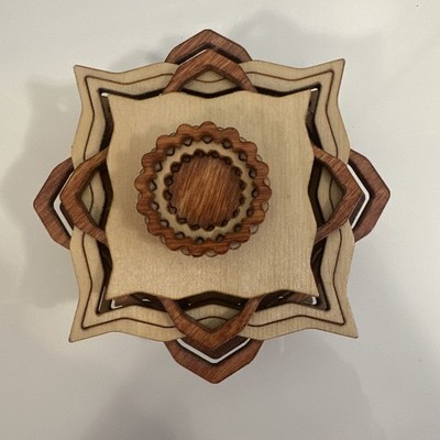 Tim Weberding Woodworking Signed Nested Wooden Puzzle Box Trinket Laser Cut Star