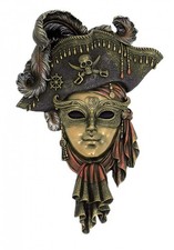 Venetian Carnival Pirate Mask Bronze Resin Wall Decor 20X30 Cm Made In Italy