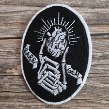 Skeleton Holding Heart "Rare Gem" Tattoo Banner Gothic Romance Iron On Patch
