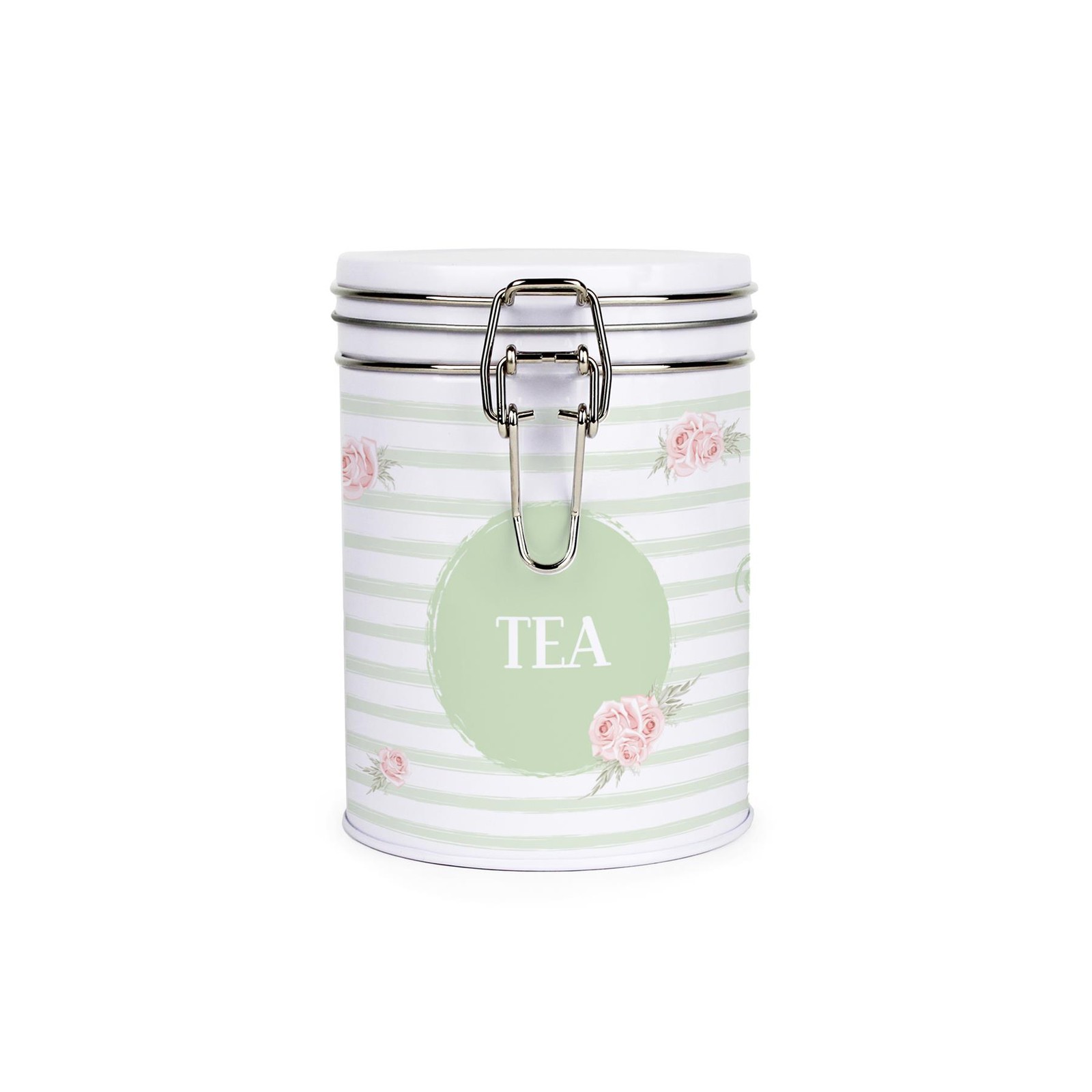 Roses, Stripes & Swirls Tea Canister - 700ml Clip-Lid Kitchen Storage Gift