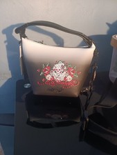 Ed Hardy Black White Skull Graphic Small Crescent Zip Shoulder Bag 2 Charm