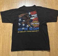 Vintage 1990s Harley Davidson 3 Button T Shirt Double Sided Eagle FLAG US Sz. XL