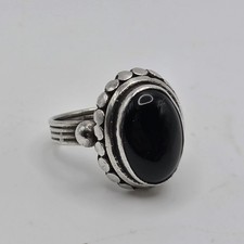 Vintage Sterling Silver 925 Black Onyx Oval Cabochon Ring Size 7.5 Boho Artisan