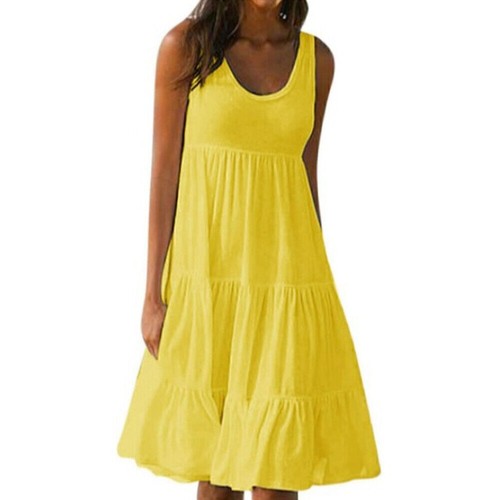 Damen Ärmellos Minikleid Sommerkleid A-Line Urlaub Freizeitkleid Strandkleid>| - Bild 9 von 19