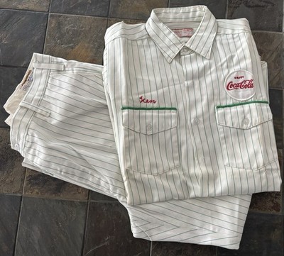 Vintage Riverside Coca Cola Coke Uniform 15 1/2 M Striped Shirt & Pants 36 x 30