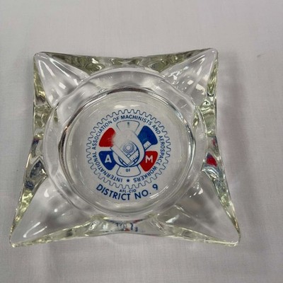 IAM District 9 Glass Ashtray Machinists Aerospace Workers Union VTG