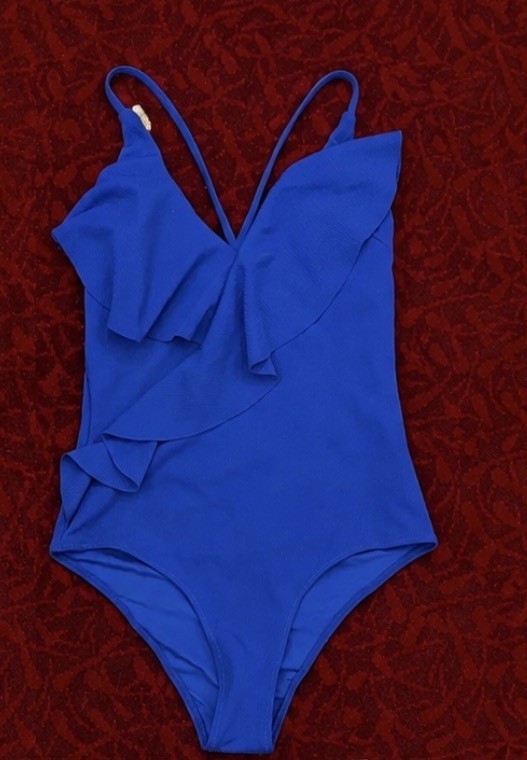 Cupshe - Blue Solid Ruffle One Piece Swimsuit for Women, Spaghetti Strap