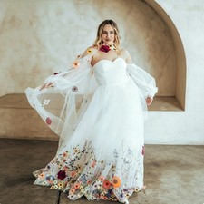 Elegant Wedding Dresses Embroidered Floral Tulle Off shoulder A-line Bridal Gown