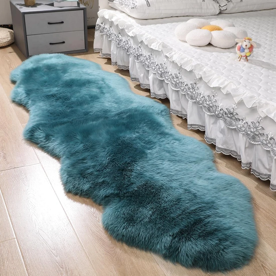 Alfombras de piel de oveja genuinas - Almohadilla de piel de oveja de piel de lana real para sala de estar en el dormitorio... Foto 2 de 4