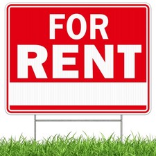 1 PCS For Rent Sign With Stake 17x13 Inch Double Sided Corrugated Plastic