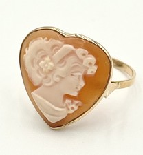 Anello Oro 14kt Cammeo Corniola Cuore 20mm Misura 22 Donna - Handmade - M+M