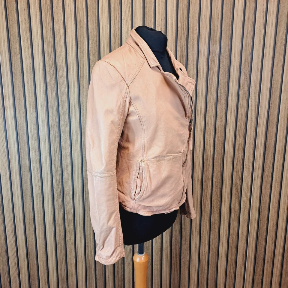 Chaqueta de cuero Muubaa motociclista para mujer Reino Unido 10 beige nude ajustada Foto 3 de 4