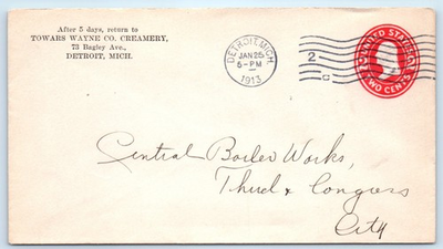 #ad Detroit MI Towars Wayne County Creamery Postal Cover Michigan $16.99