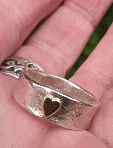 Artisan Alison Moore Fairytale Solid Sterling silver & 9 ct Gold Heart Band Ring