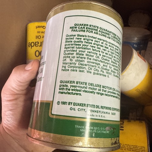 Raro! Lattina olio motore latta Quaker State De Luxe 1 qt quarto vintage - Foto 5 di 12