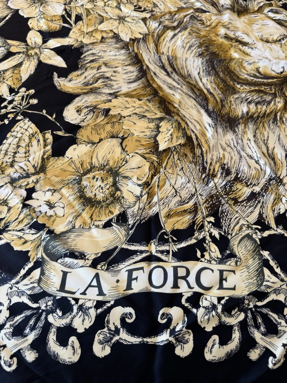 Dior — Christian Dior Lion Floral Silk Twill Square Scarf Black Beige White