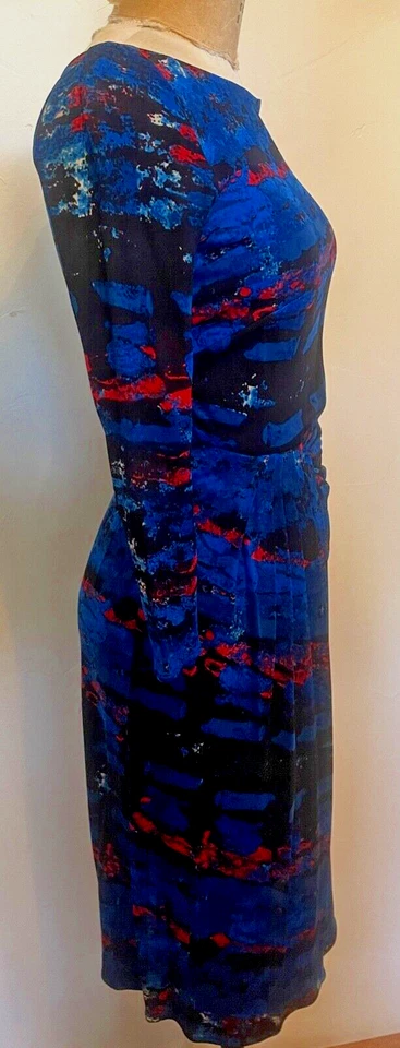 Issa London Blue Pattern Faux Wrap Stretch Jersey Dress 100% Viscose US 6 UK 10 - Image 3 of 4