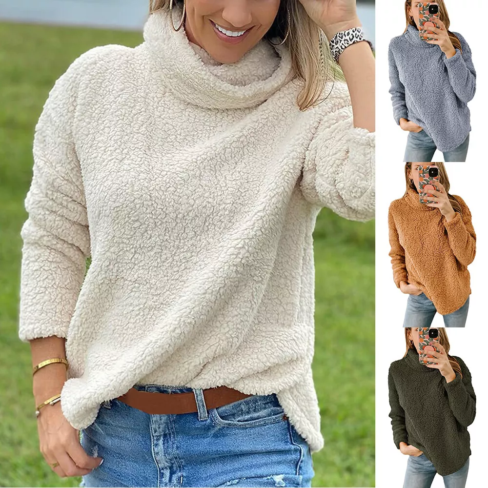 Womens Turtleneck Fleece Lounge Top Top Warm Jacket Jumper Cowl