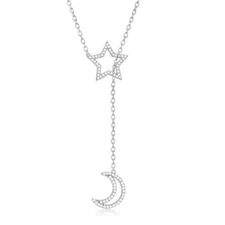 Star with Hanging Crescent Moon CZ Adjustable Lariat Bolo Necklace