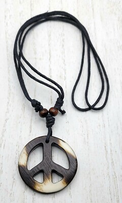 Peace Sign Symbol Resin Pendant Black String Unisex Necklace