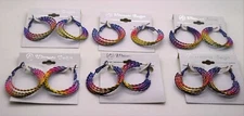lot of 6/12 pcs rainbow color twisted 4 line style hoop fahsion jewelry earrings