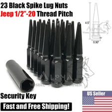 23 Black Spike Lug Nuts 1/2"-20 For Jeep Wrangler JK YJ TJ KK MJ + Key