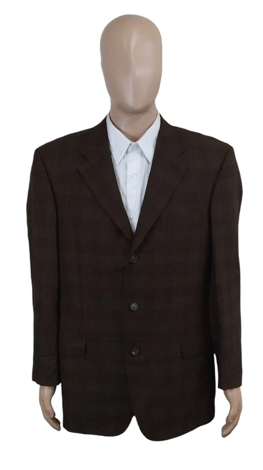 Abrigo deportivo de lana marrón a cuadros rojo verde azul espiga de tres botones Zanella 42R Foto 2 de 4