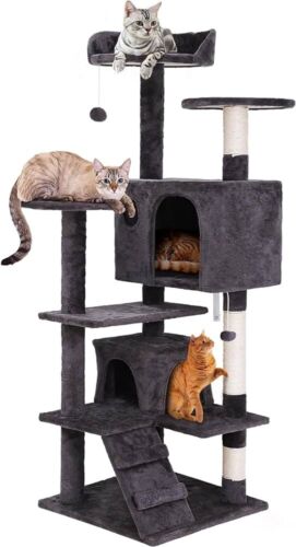 55" Cat Tree Tower Multi-Level Cat Condo Scratching Post Pet Kittens Play House - Picture 7 of 8