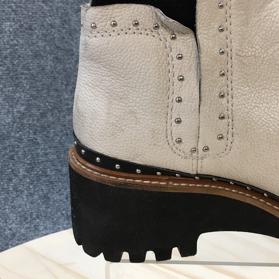 Dolce Vita Botas Mujer 7.5 Huey Tachonado Pull On Botín Cuero Blanco Tacones Foto 2 de 4