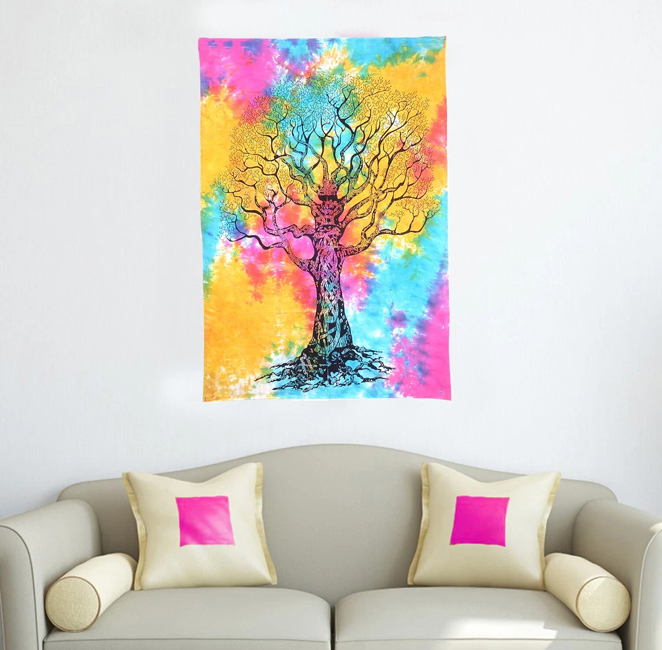 Wall Poster Hanging Cotton Tree Of Life Tapestry Indian Decor Multicolor Poster - Image 2 of 4