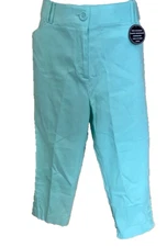 Counterparts Cropped Pants, Seafoam Blue Green, Button Cuffs, Sz 16  NWT