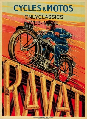 1935 RAVAT FRANCE MOTORCYCLE FRITAYRE 11X17 POSTER DAREDEVIL JUMP RACING GRAPHIC