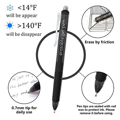 Retractable Erasable Gel Pens Clicker, Fine Point(0.7), Make Mistakes 18 Black - Picture 3 of 7