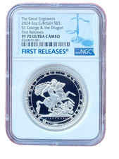 PF70 NGC FR St George and the Dragon Great Engravers 2024 UK 2 oz Silver Proof