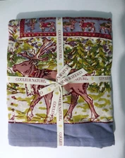 COULEUR NATURE - Rare New WINTER REINDEER Block Print TABLECLOTH - 71" x 106"
