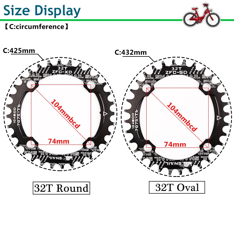 SNAIL 30-52T 104BCD Narrow Wide MTB Bike Chain Ring Single Chainwheels Crankset - Image 3 of 4