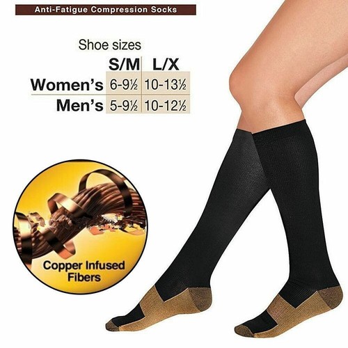 (6 Pairs) Copper Compression Socks 15-20mmHg Graduated Support Mens Womens S-XXL - Picture 2 of 15