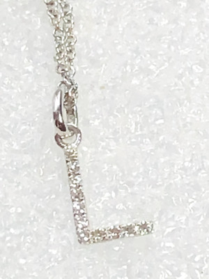 10k White Gold Milgrain Solitaire Diamond 'L' Initial Pendant – 16 Inch Chain Necklace