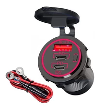 Car Charger Outlet Socket, Dual USB QC3.0 & PD Quick Charge, for Boat RV Marine