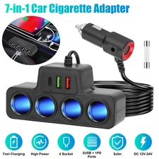 7-in-1 4Way Car Cigarette Lighter Socket Splitter Fast Charger Power Adapter 12V