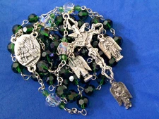 Emerald Crystal ARCHANGEL ROSARY Michael Gabriel Raphael Silver Medal Saint 8mm