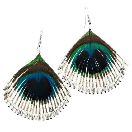 Pendientes de bisutería color principal plata de plumas